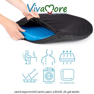 Vivamore Gel Cushion Square – pernă ergonomică pentru șezut, pătrată, din gel elastic Vivamore Gel Cushion Square – pernă ergonomică pentru șezut, pătrată, din gel elastic