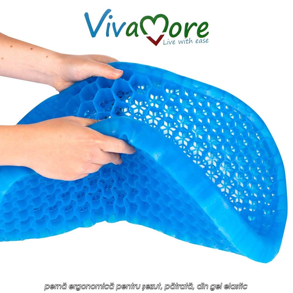 Vivamore Gel Cushion Square – pernă ergonomică pentru șezut, pătrată, din gel elastic
