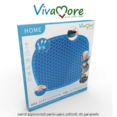 Vivamore Gel Cushion Square – pernă ergonomică pentru șezut, pătrată, din gel elastic Vivamore Gel Cushion Square – pernă ergonomică pentru șezut, pătrată, din gel elastic