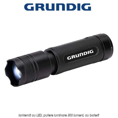 Grundig LED Torch 500 - lanternă cu LED, putere luminare 500 lumeni, cu baterii Grundig LED Torch 500 - lanternă cu LED, putere luminare 500 lumeni, cu baterii