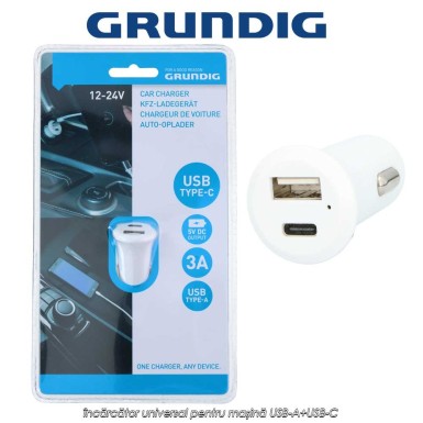 Grundig Car Charger 5V - încărcător universal pentru mașină USB-A+USB-C Grundig Car Charger 5V - încărcător universal pentru mașină USB-A+USB-C