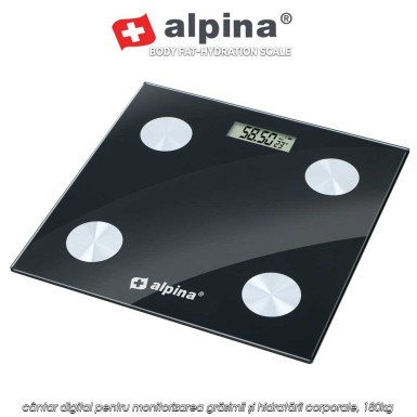 Alpina Body Fat-Hydration Scale - cântar digital pentru monitorizarea grăsimii și hidratării corporale, 180kg Alpina Body Fat-Hydration Scale - cântar digital pentru monitorizarea grăsimii și hidratării corporale, 180kg
