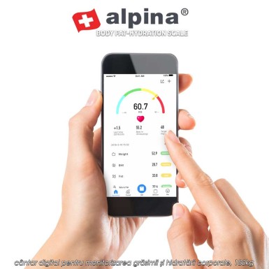 Alpina Body Fat-Hydration Scale - cântar digital pentru monitorizarea grăsimii și hidratării corporale, 180kg Alpina Body Fat-Hydration Scale - cântar digital pentru monitorizarea grăsimii și hidratării corporale, 180kg
