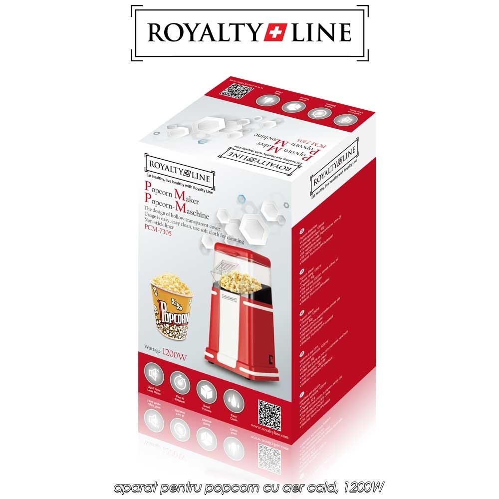 Royalty Line PCM-7305 - aparat pentru popcorn cu aer cald, 1200W