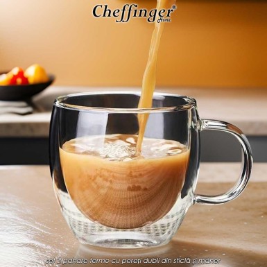 Cheffinger Home G15 - set 2 pahare termo cu pereți dubli din sticlă și mâner Cheffinger Home G15 - set 2 pahare termo cu pereți dubli din sticlă și mâner