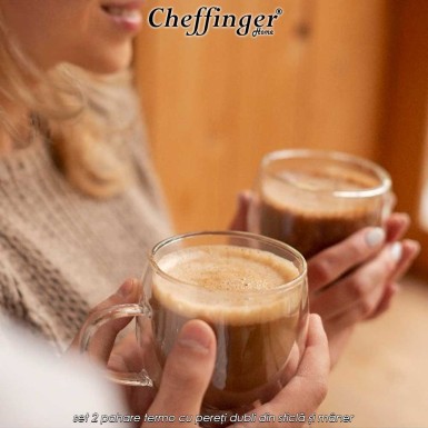 Cheffinger Home G15 - set 2 pahare termo cu pereți dubli din sticlă și mâner Cheffinger Home G15 - set 2 pahare termo cu pereți dubli din sticlă și mâner