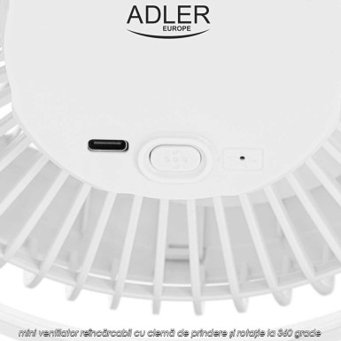 Adler AD 7342 Rechargeble Clip-On Fan - mini ventilator reîncărcabil cu clemă de prindere și rotație la 360 grade
