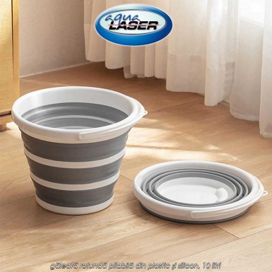 Aqua Laser Foldable Bucket Round - găleată rotundă pliabilă din plastic și silicon, 10 litri Aqua Laser Foldable Bucket Round - găleată rotundă pliabilă din plastic și silicon, 10 litri