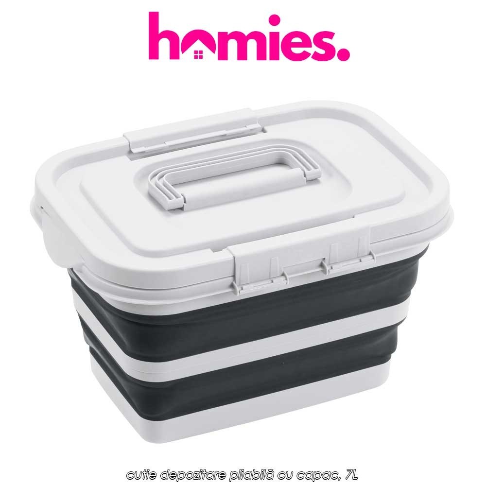 Homies Foldable Storage Box Black - cutie depozitare pliabilă cu capac, 7L