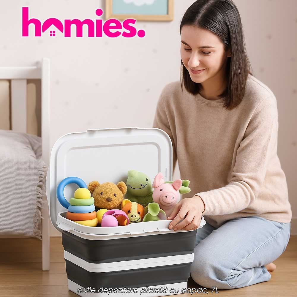 Homies Foldable Storage Box Black - cutie depozitare pliabilă cu capac, 7L