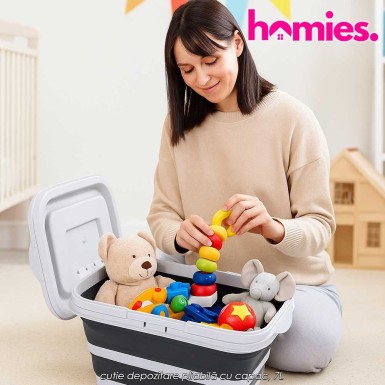 Homies Foldable Storage Box Black - cutie depozitare pliabilă cu capac, 7L