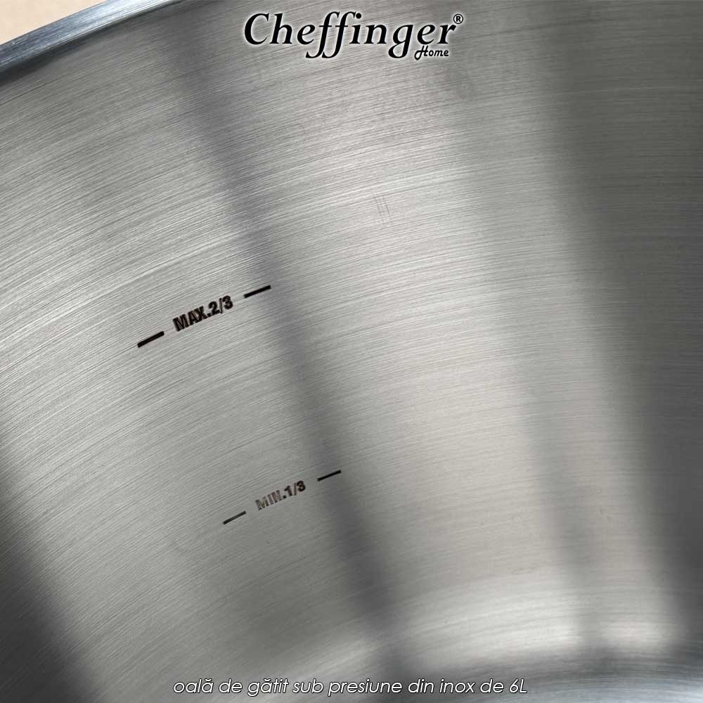 Cheffinger Home PC6-22  - oală de gătit sub presiune din inox de 6L Cheffinger Home PC6-22  - oală de gătit sub presiune din inox de 6L