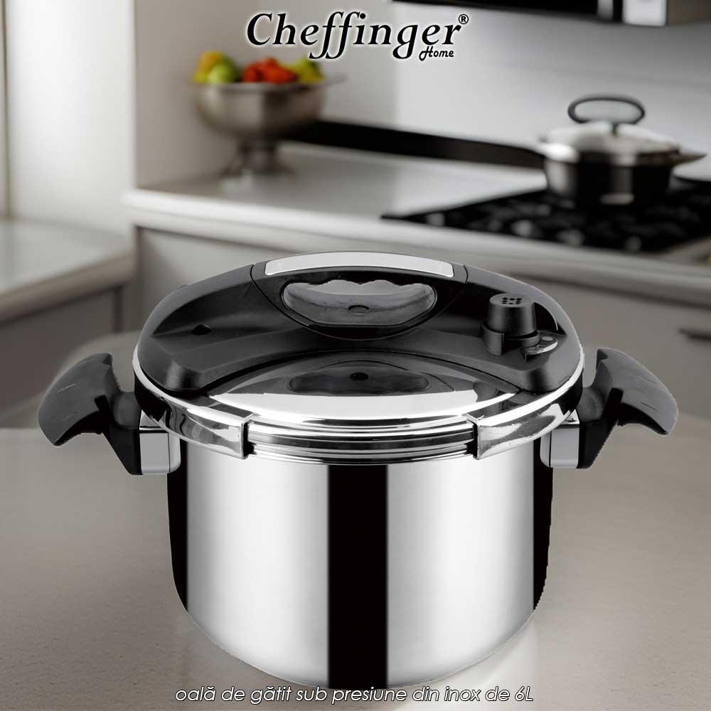 Cheffinger Home PC6-22  - oală de gătit sub presiune din inox de 6L Cheffinger Home PC6-22  - oală de gătit sub presiune din inox de 6L