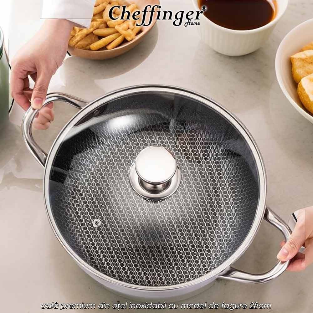 Cheffinger Home PNC28 - oală premium din oțel inoxidabil cu model de fagure 28cm Cheffinger Home PNC28 - oală premium din oțel inoxidabil cu model de fagure 28cm
