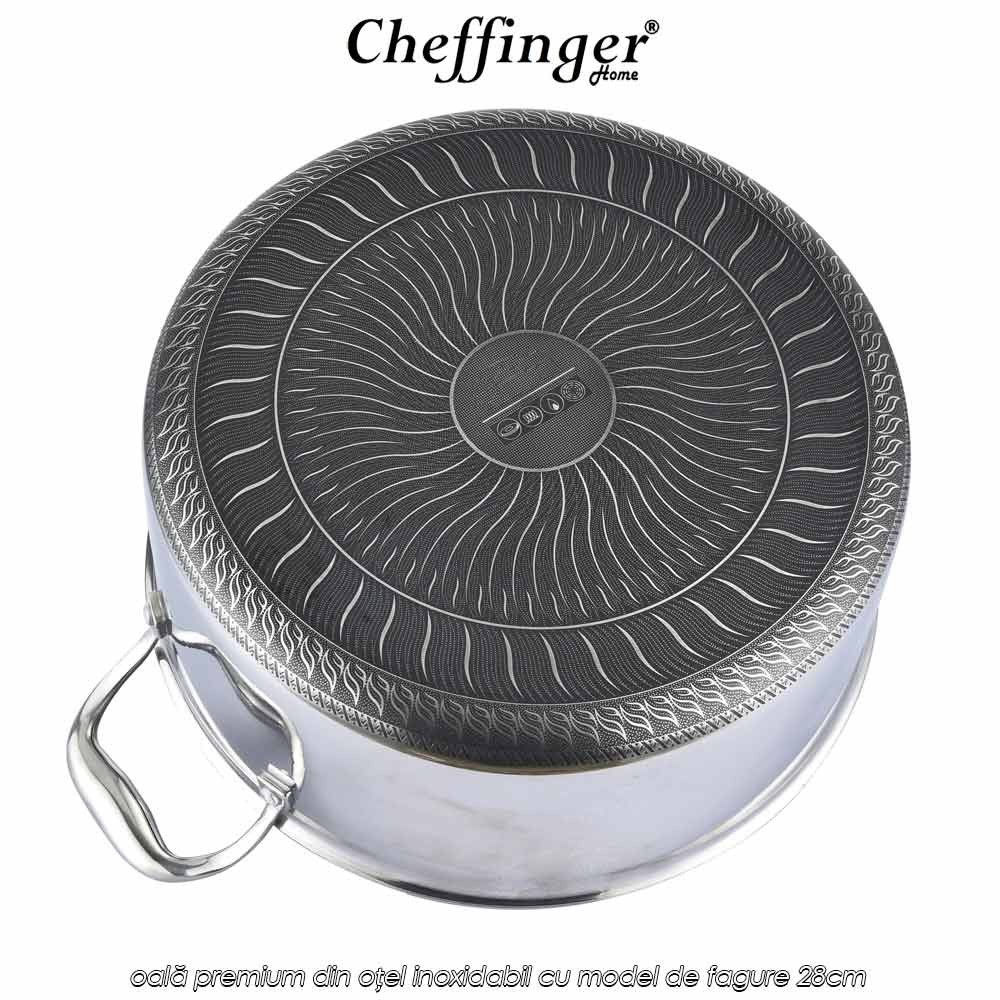 Cheffinger Home PNC28 - oală premium din oțel inoxidabil cu model de fagure 28cm Cheffinger Home PNC28 - oală premium din oțel inoxidabil cu model de fagure 28cm