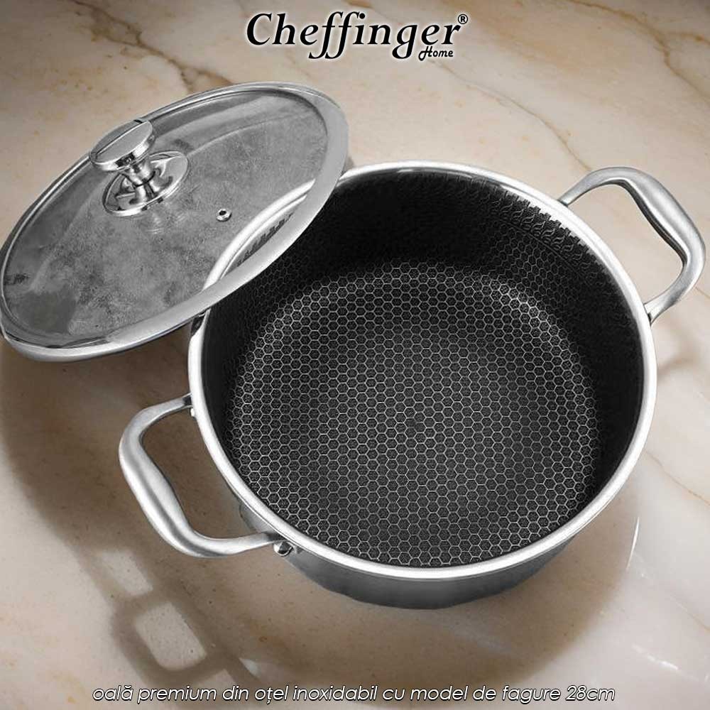 Cheffinger Home PNC28 - oală premium din oțel inoxidabil cu model de fagure 28cm Cheffinger Home PNC28 - oală premium din oțel inoxidabil cu model de fagure 28cm