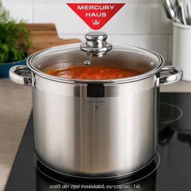 Mercury Haus MC7034 - oală din oțel inoxidabil, cu capac, 16L Mercury Haus MC7034 - oală din oțel inoxidabil, cu capac, 16L