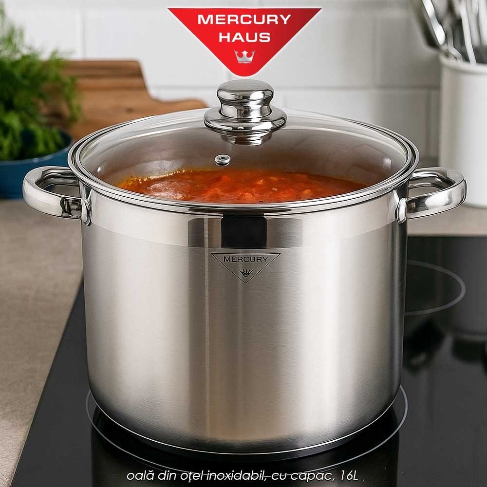 Mercury Haus MC7034 - oală din oțel inoxidabil, cu capac, 16L