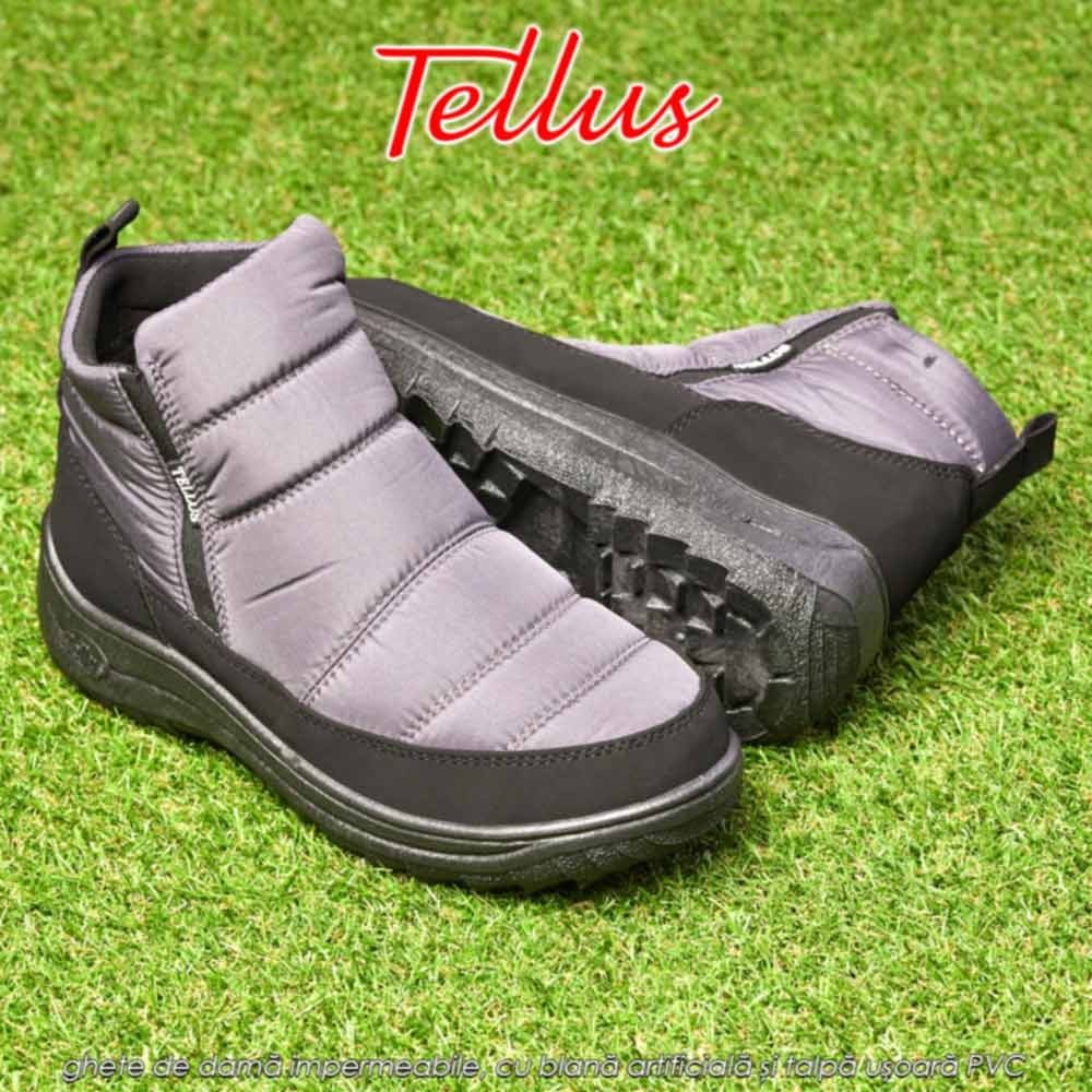 Tellus M3459G - ghete de damă impermeabile, cu blană artificială și talpă ușoară PVC, gri