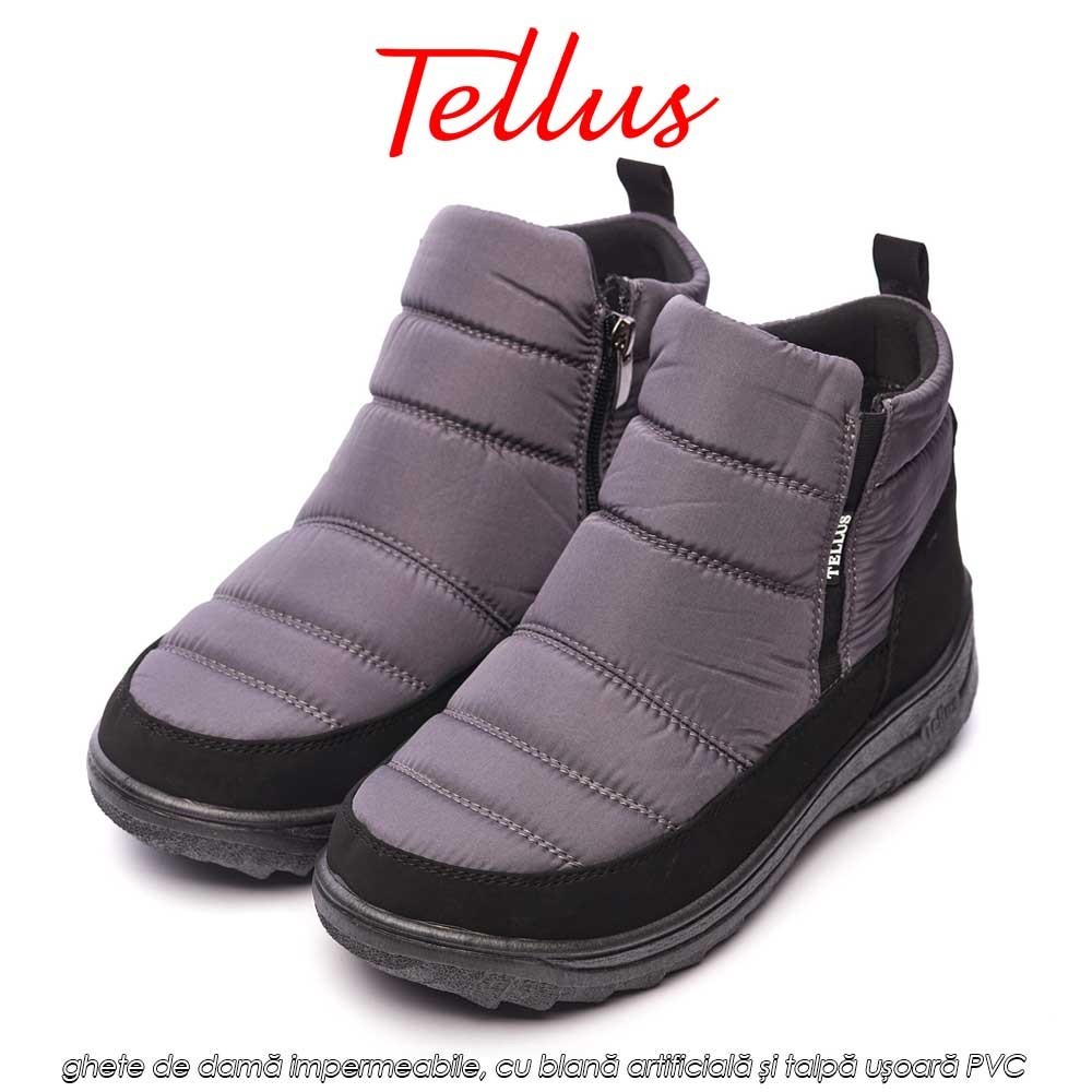 Tellus M3459G - ghete de damă impermeabile, cu blană artificială și talpă ușoară PVC, gri