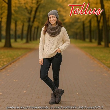 Tellus M3459G - ghete de damă impermeabile, cu blană artificială și talpă ușoară PVC, gri Tellus M3459G - ghete de damă impermeabile, cu blană artificială și talpă ușoară PVC, gri