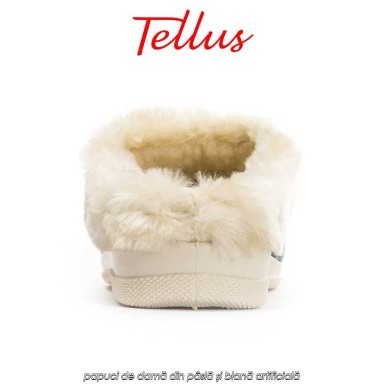 Tellus Pâslari M6084AL - papuci de damă din pâslă și blană artificială, albastru închis Tellus Pâslari M6084AL - papuci de damă din pâslă și blană artificială, albastru închis