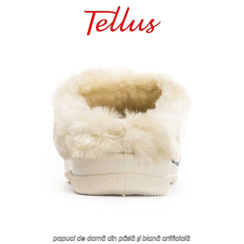 Tellus Pâslari M6084AL - papuci de damă din pâslă și blană artificială, albastru închis