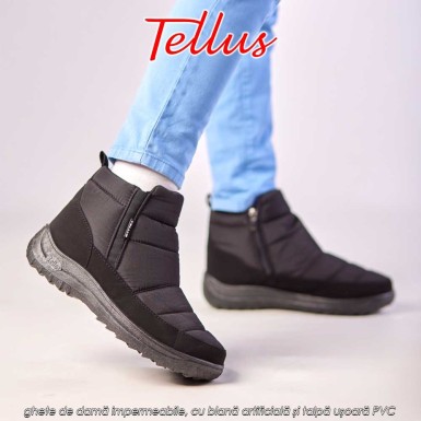 Tellus M3459N - ghete de damă impermeabile, cu blană artificială și talpă ușoară PVC, negru Tellus M3459N - ghete de damă impermeabile, cu blană artificială și talpă ușoară PVC, negru