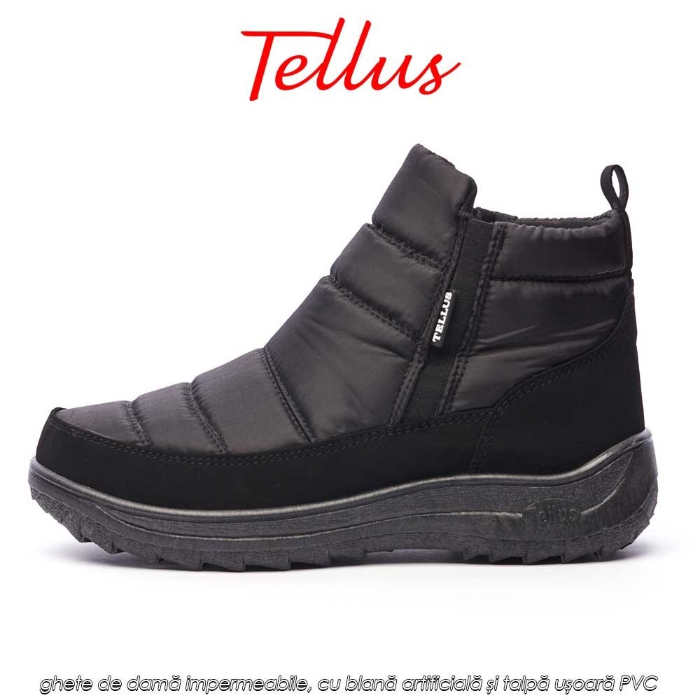 Tellus M3459N - ghete de damă impermeabile, cu blană artificială și talpă ușoară PVC, negru