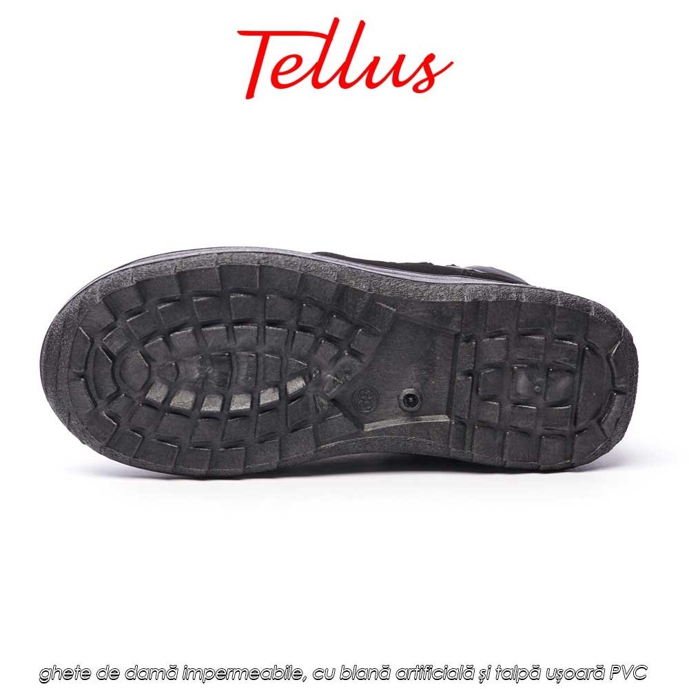 Tellus M3459N - ghete de damă impermeabile, cu blană artificială și talpă ușoară PVC, negru