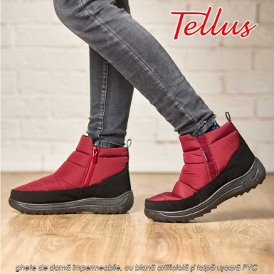 Tellus M3459B - ghete de damă impermeabile, cu blană artificială și talpă ușoară PVC, bordo Tellus M3459B - ghete de damă impermeabile, cu blană artificială și talpă ușoară PVC, bordo