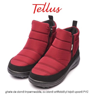 Tellus M3459B - ghete de damă impermeabile, cu blană artificială și talpă ușoară PVC, bordo Tellus M3459B - ghete de damă impermeabile, cu blană artificială și talpă ușoară PVC, bordo
