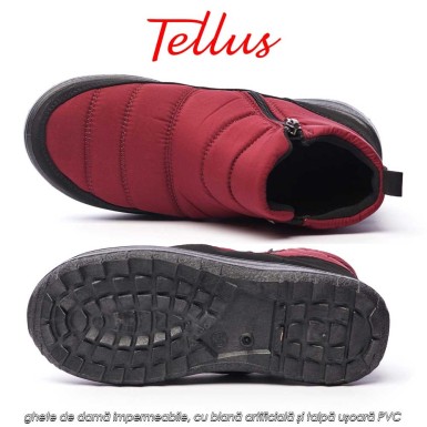 Tellus M3459B - ghete de damă impermeabile, cu blană artificială și talpă ușoară PVC, bordo Tellus M3459B - ghete de damă impermeabile, cu blană artificială și talpă ușoară PVC, bordo