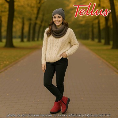 Tellus M3459B - ghete de damă impermeabile, cu blană artificială și talpă ușoară PVC, bordo Tellus M3459B - ghete de damă impermeabile, cu blană artificială și talpă ușoară PVC, bordo