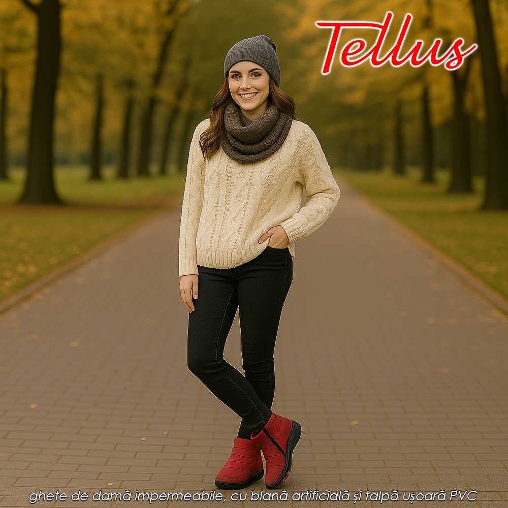 Tellus M3459B - ghete de damă impermeabile, cu blană artificială și talpă ușoară PVC, bordo
