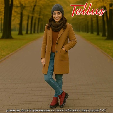 Tellus M3459B - ghete de damă impermeabile, cu blană artificială și talpă ușoară PVC, bordo Tellus M3459B - ghete de damă impermeabile, cu blană artificială și talpă ușoară PVC, bordo