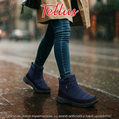 Tellus M3459A - ghete de damă impermeabile, cu blană artificială și talpă ușoară PVC, albastru Tellus M3459A - ghete de damă impermeabile, cu blană artificială și talpă ușoară PVC, albastru