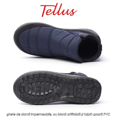 Tellus M3459A - ghete de damă impermeabile, cu blană artificială și talpă ușoară PVC, albastru Tellus M3459A - ghete de damă impermeabile, cu blană artificială și talpă ușoară PVC, albastru