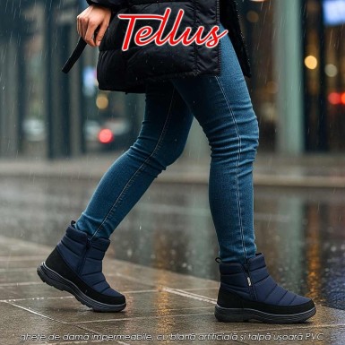 Tellus M3459A - ghete de damă impermeabile, cu blană artificială și talpă ușoară PVC, albastru Tellus M3459A - ghete de damă impermeabile, cu blană artificială și talpă ușoară PVC, albastru
