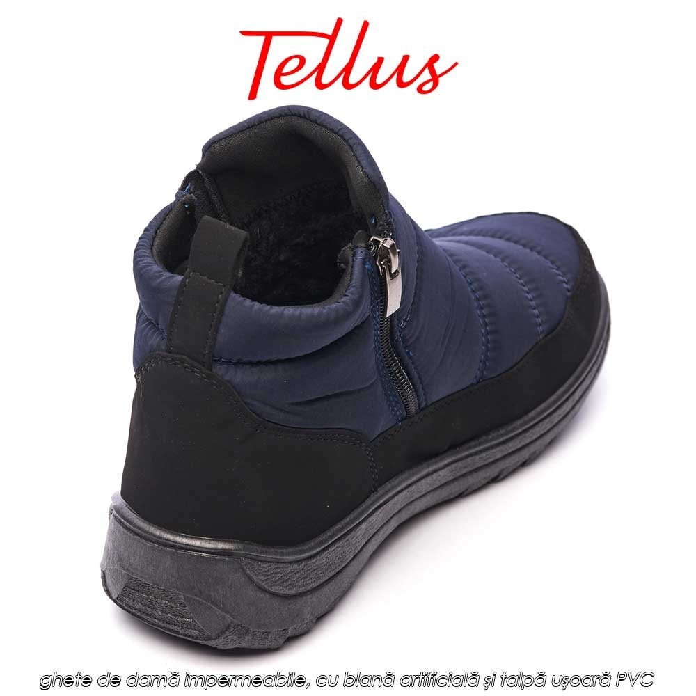 Tellus M3459A - ghete de damă impermeabile, cu blană artificială și talpă ușoară PVC, albastru