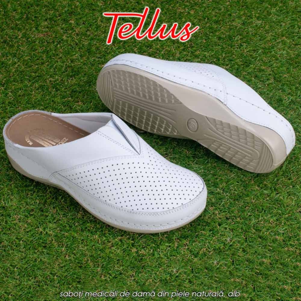 Tellus M2506W - saboți medicali de damă din piele naturală, alb