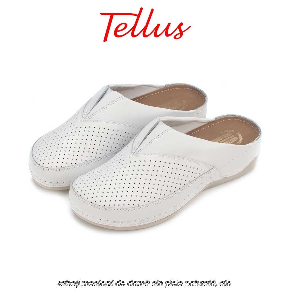 Tellus M2506W - saboți medicali de damă din piele naturală, alb
