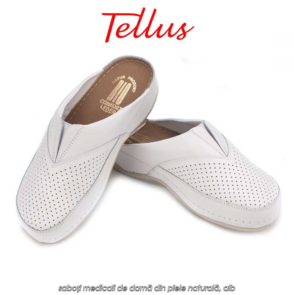 Tellus M2506W - saboți medicali de damă din piele naturală, alb