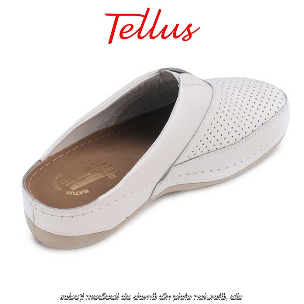 Tellus M2506W - saboți medicali de damă din piele naturală, alb