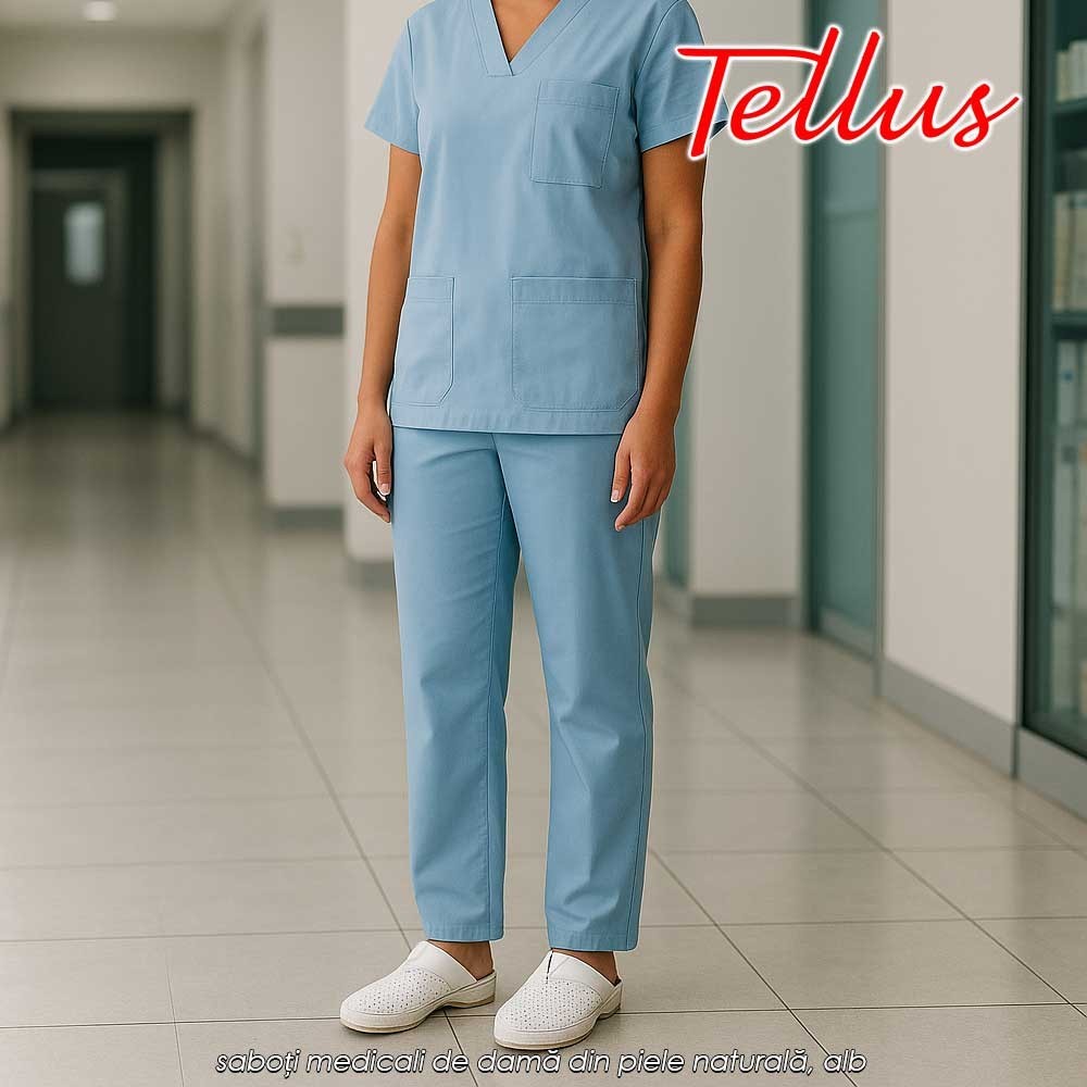 Tellus M2506W - saboți medicali de damă din piele naturală, alb