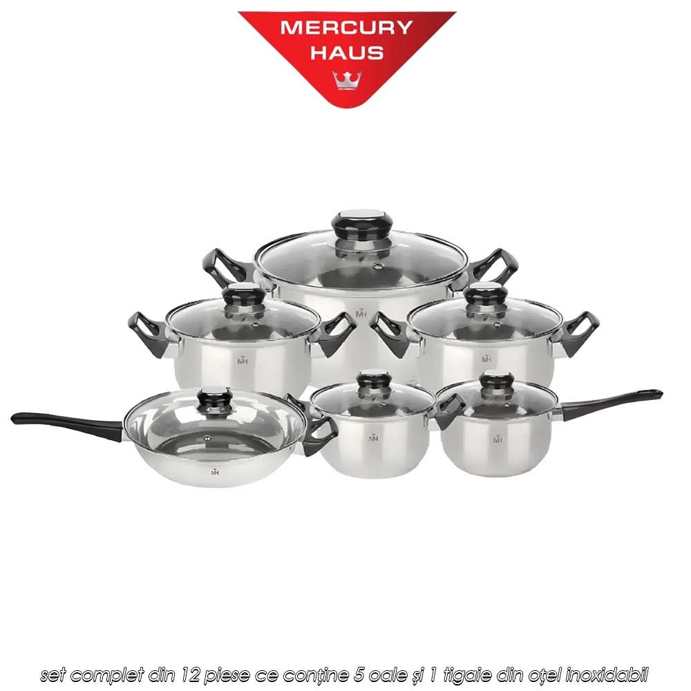 Mercury Haus MC1856 - set complet din 12 piese ce conține 5 oale și 1 tigaie din oțel inoxidabil