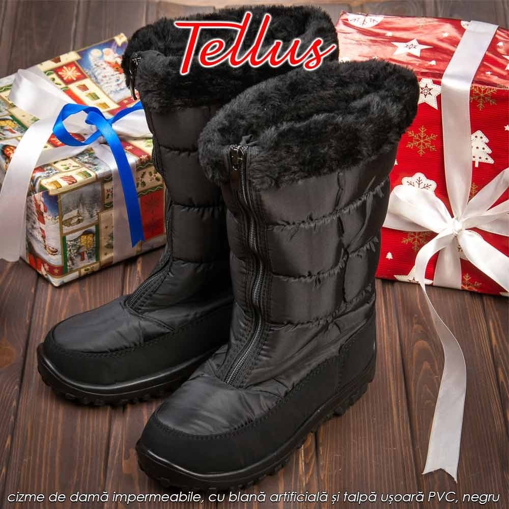 Tellus M0156N - cizme de damă impermeabile, cu blană artificială și talpă ușoară PVC, negru