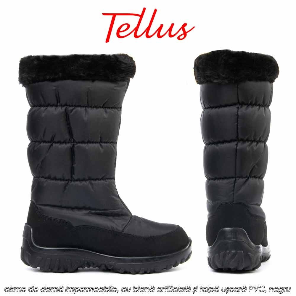 Tellus M0156N - cizme de damă impermeabile, cu blană artificială și talpă ușoară PVC, negru