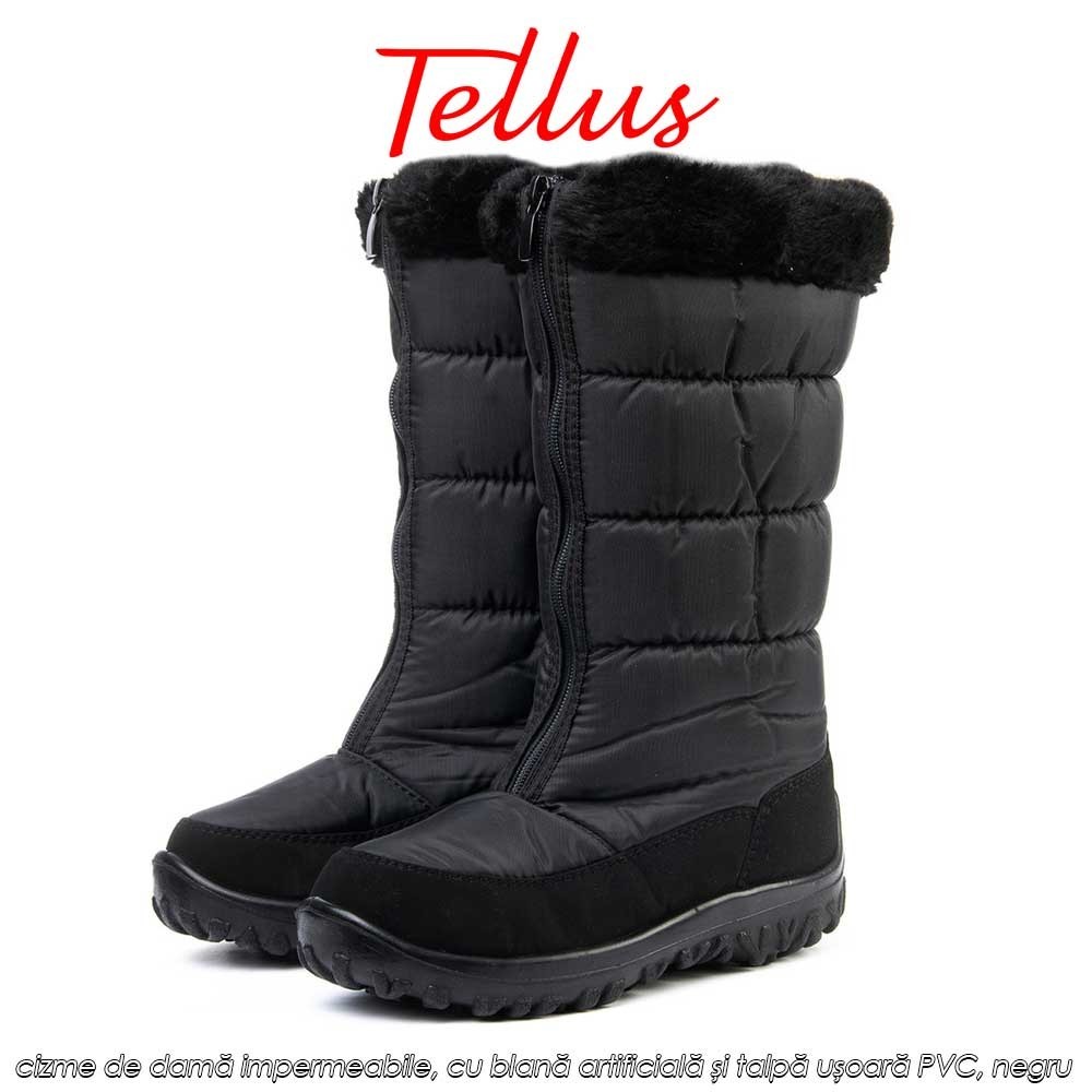 Tellus M0156N - cizme de damă impermeabile, cu blană artificială și talpă ușoară PVC, negru