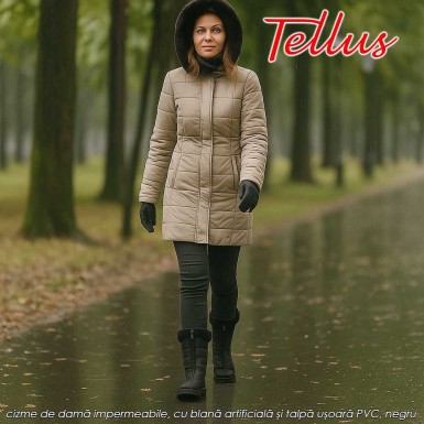 Tellus M0156N - cizme de damă impermeabile, cu blană artificială și talpă ușoară PVC, negru Tellus M0156N - cizme de damă impermeabile, cu blană artificială și talpă ușoară PVC, negru